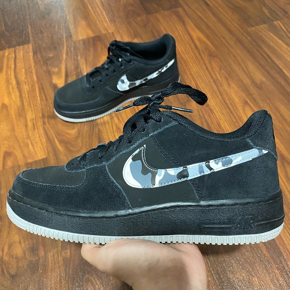 Nike Air Force 1 Black Wolf Gray Camo Suede